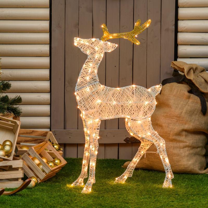 2D Figure Lights | 100cm Reindeer 2D, Light Cream & Brown Series, 120 Traditional Warm White LEDs – LHC 2D Figure Lights 2D Figure Lights