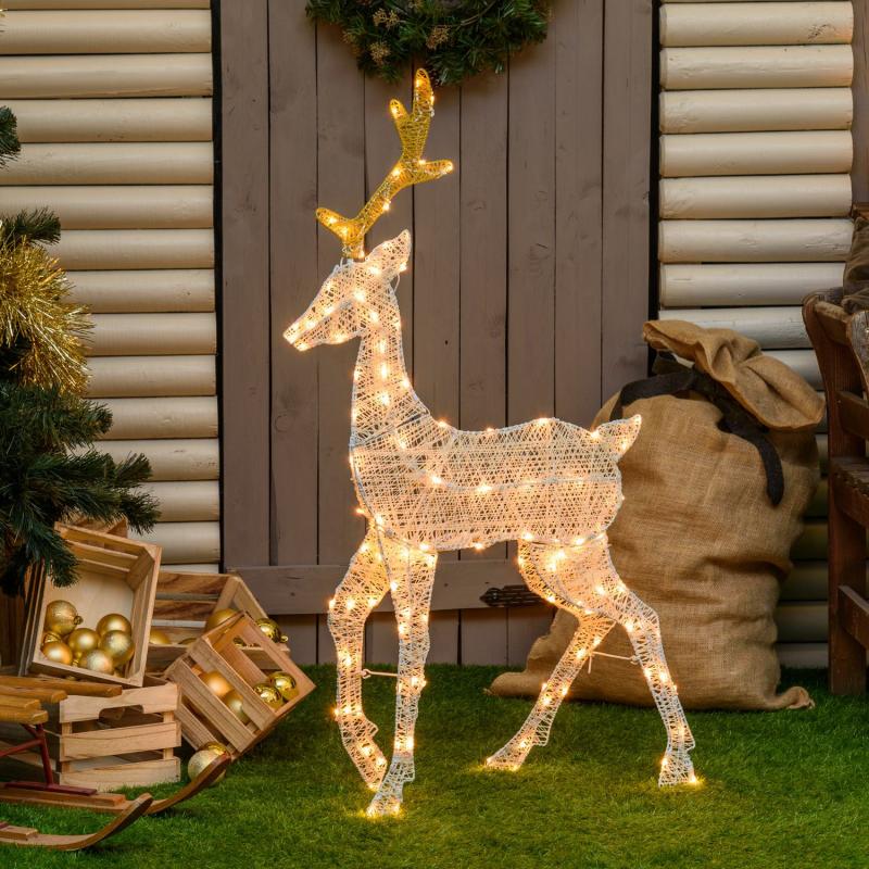 2D Figure Lights | 105cm Reindeer 2D, Light Cream & Brown Series, 120 Traditional Warm White LEDs – LHC 2D Figure Lights 2D Figure Lights