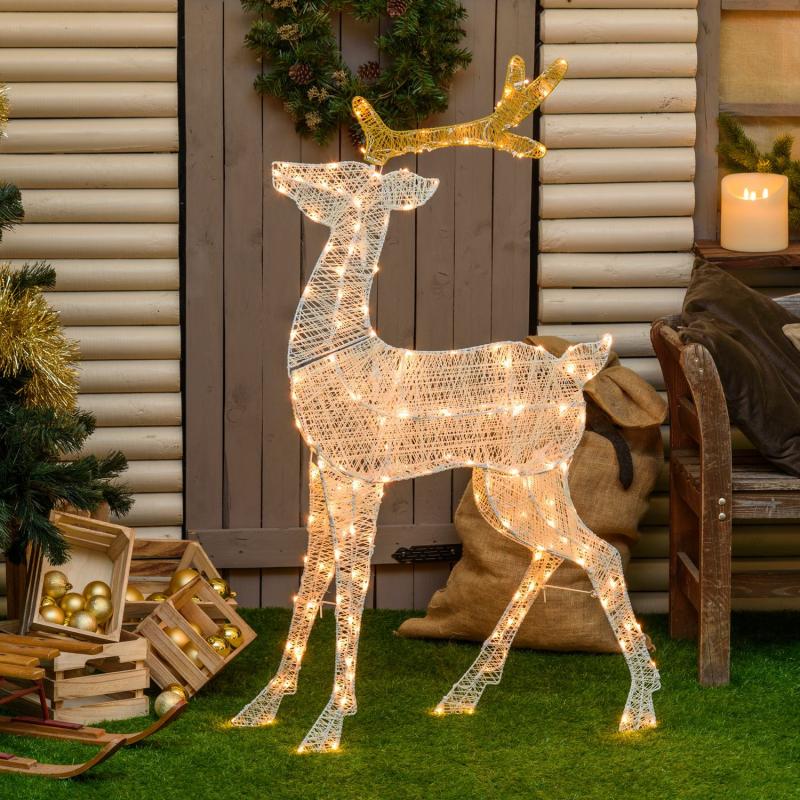 2D Figure Lights | 137cm Reindeer 2D, Light Cream & Brown Series, 170 Traditional Warm White LEDs – LHC 2D Figure Lights 2D Figure Lights