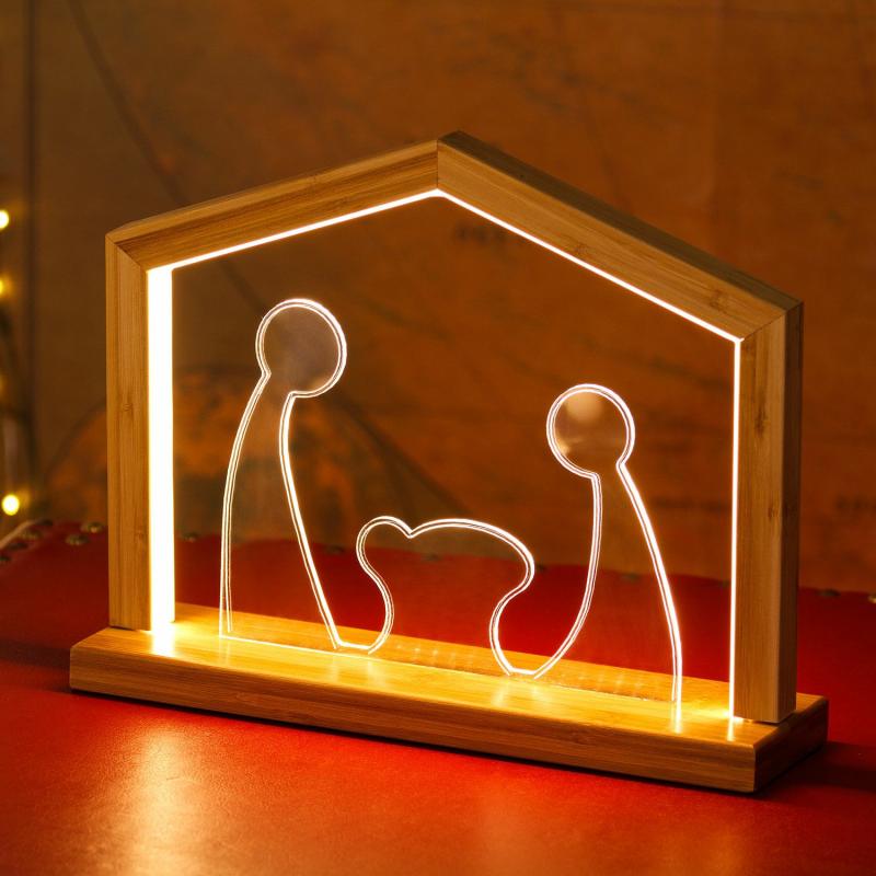 2D Figure Lights | 23.5cm Natural Wood and PVC Nativity With Base, Warm White LEDs, Indoor Use – DLW 2D Figure Lights 2D Figure Lights