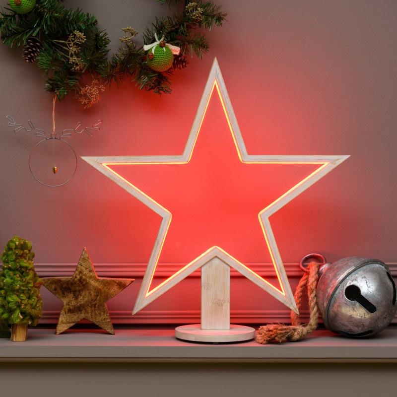 2D Figure Lights | 55cm Bleached Wood Star With Base, RGB and Warm White LEDs, Indoor Use – DLW 2D Figure Lights 2D Figure Lights