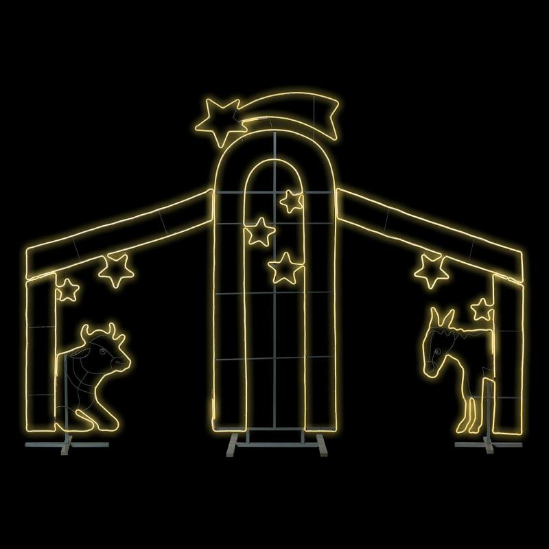 2D Figure Lights | Nativity Collection, Hut with Ox, Donkey and Star, Rope Lights Neon Effect, 215cm, Warm White – LED NEON FIGURES 2D Figure Lights 2D Figure Lights