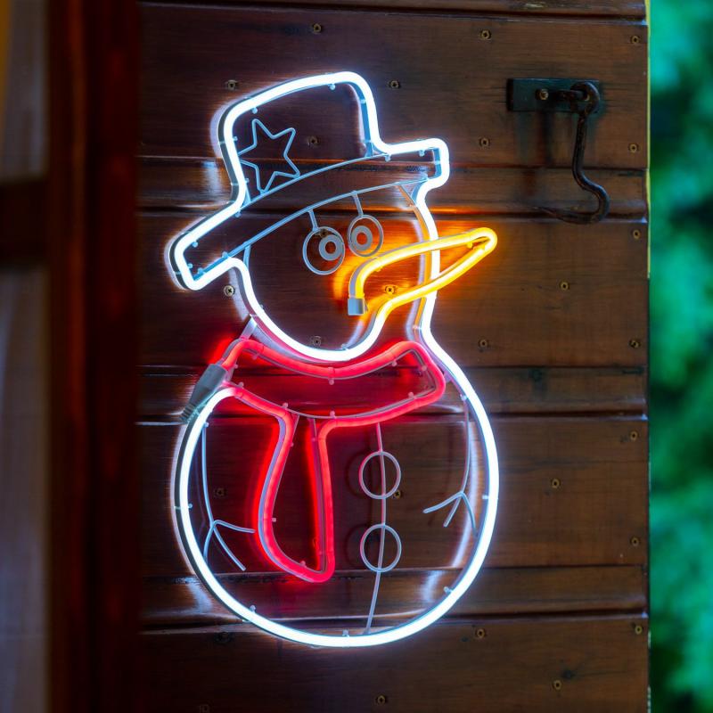 2D Figure Lights | Snowman Figure, Rope Lights Neon Effect, 55 cm, 288 Leds, White Red and Orange – LED NEON FIGURES 2D Figure Lights 2D Figure Lights