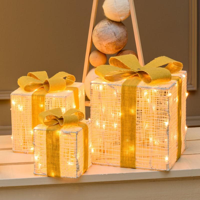 3D Figure Lights | 25/20/15cm, Set of 3 Gift Boxes, Cream & Brown Series, 120 Traditional Warm White LEDs – LHC 3D Figure Lights 3D Figure Lights