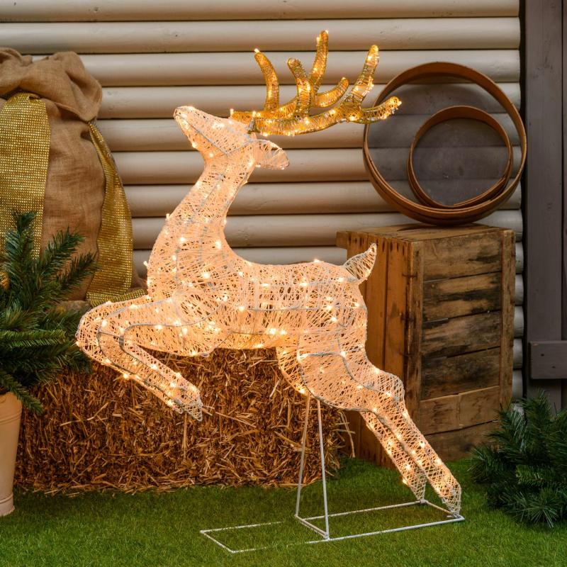 3D Figure Lights | 3D Galloping Reindeer Light Cream & Brown, 95 cm, 200 Traditional warm white LEDs – LHC 3D Figure Lights 3D Figure Lights