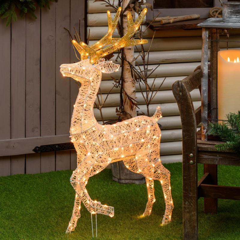 3D Figure Lights | 3D Light Cream & Brown Reindeer with Raised Leg, h 105cm, 200 Traditional warm white LEDs – LHC 3D Figure Lights 3D Figure Lights