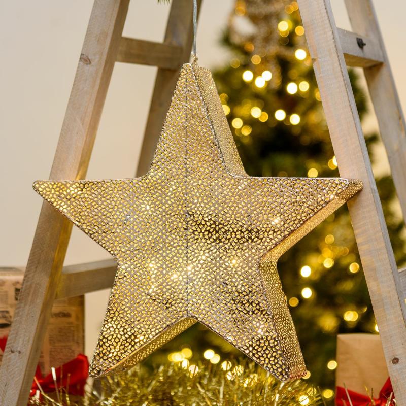 3D Figure Lights | Ø 40 cm, 30 Warm White LEDs, Champagne Perforated Metal Star – VPM 3D Figure Lights 3D Figure Lights