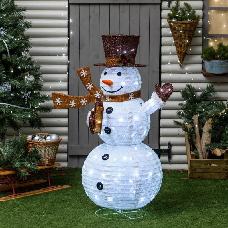 3D Figure Lights | h 125cm, 120 White LEDs Foldable Snowman in Synthetic Tissu 3D Figure Lights 3D Figure Lights