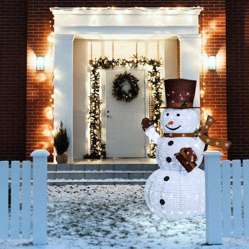 3D Figure Lights | h 185cm, 300 White LEDs Foldable Snowman in Synthetic Tissu 3D Figure Lights 3D Figure Lights