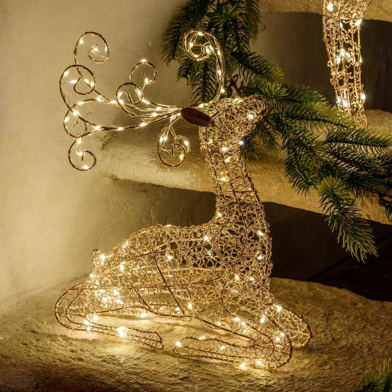 3D Figure Lights | h 30cm, 80 Warm White MicroLEDs, Copper Metal Wire Lying Reindeer – VPM 3D Figure Lights 3D Figure Lights