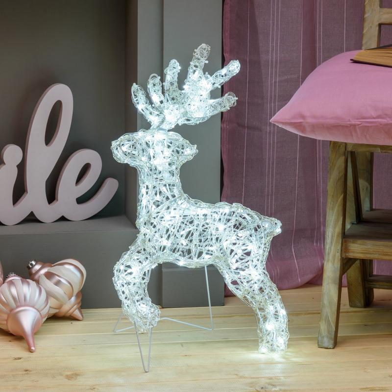 3D Figure Lights | h 60cm, 120 White LEDs, Transparent Acrylic 3D Thin Galloping Reindeer 3D Figure Lights 3D Figure Lights