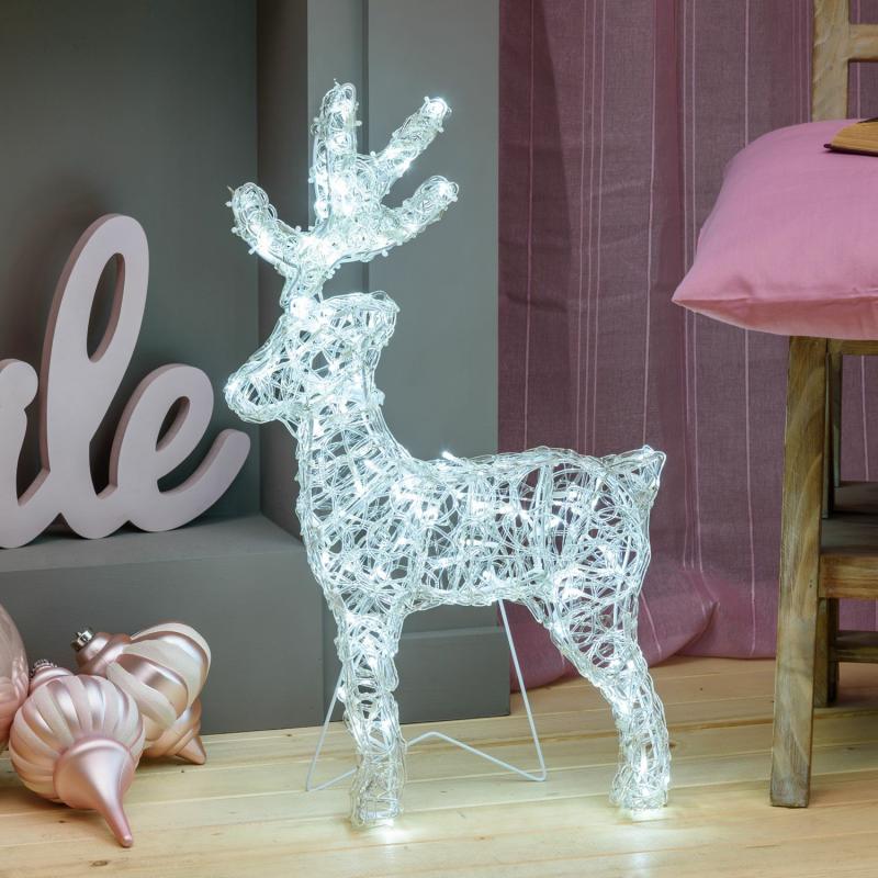 3D Figure Lights | h 60cm, 120 White LEDs, Transparent Acrylic 3D Thin Reindeer 3D Figure Lights 3D Figure Lights