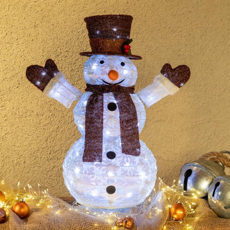 3D Figure Lights | h 60cm, 60 White LEDs Foldable Snowman in Synthetic Tissu 3D Figure Lights 3D Figure Lights