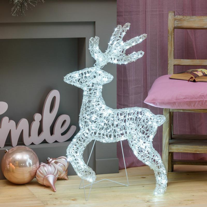 3D Figure Lights | h 85 cm, 180 White LEDs, Transparent Acrylic 3D Thin Galloping Reindeer 3D Figure Lights 3D Figure Lights