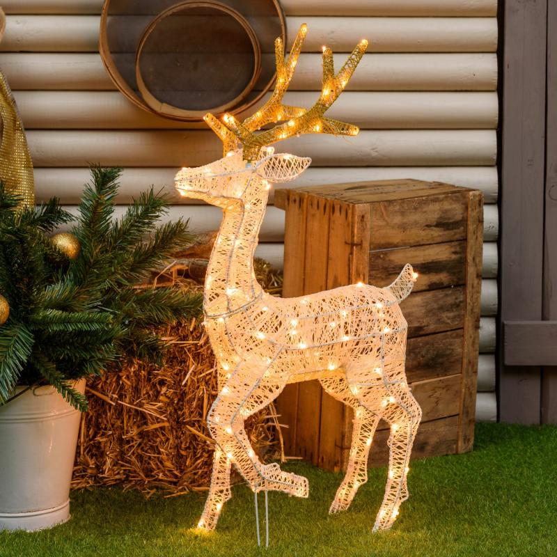 3D Figure Lights | h 85cm 120 Traditional warm white LEDs 3D Reindeer with Raised Leg, Light Cream & Brown series – LHC 3D Figure Lights 3D Figure Lights