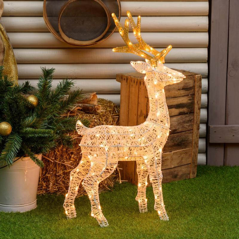 3D Figure Lights | h 85cm, 120 Traditional Warm White LEDs 3D Reindeer with Rotated Head, Light Cream & Brown Series – LHC 3D Figure Lights 3D Figure Lights