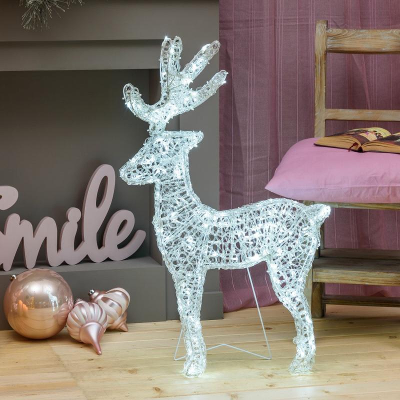 3D Figure Lights | h 85cm, 180 White LEDs Transparent Acrylic 3D Thin Reindeer 3D Figure Lights 3D Figure Lights