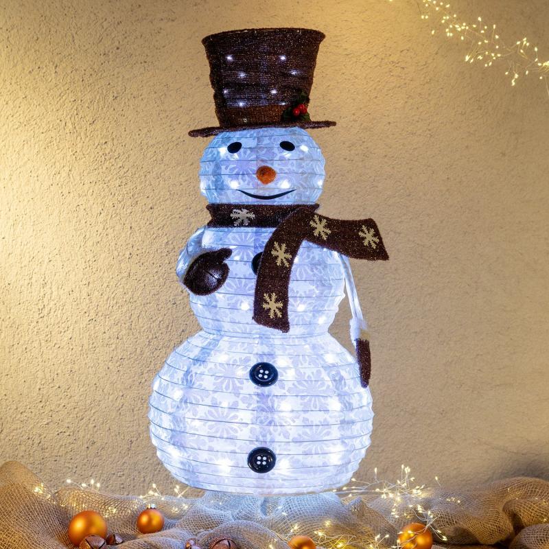 3D Figure Lights | h 90cm, 90 White LEDs Foldable Snowman in Synthetic Tissu 3D Figure Lights 3D Figure Lights