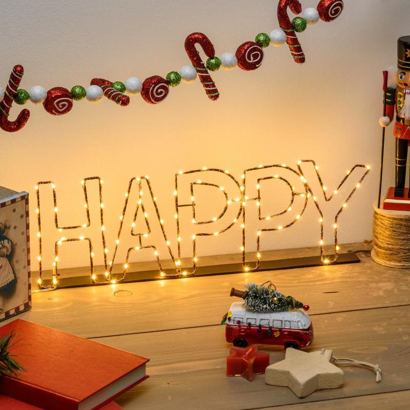 3D Figure Lights | Happy Sign in Copper Colour Metal, 47 x H. 15cm, 100 Warm White MicroLEDs – MICROLED FIGURES 3D Figure Lights 3D Figure Lights