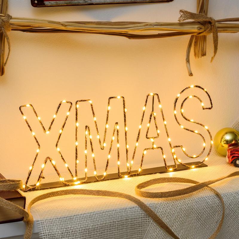 3D Figure Lights | Xmas Sign in Copper Colour Metal, 38 x H. 15cm, 90 Warm White MicroLEDs – MICROLED FIGURES 3D Figure Lights 3D Figure Lights