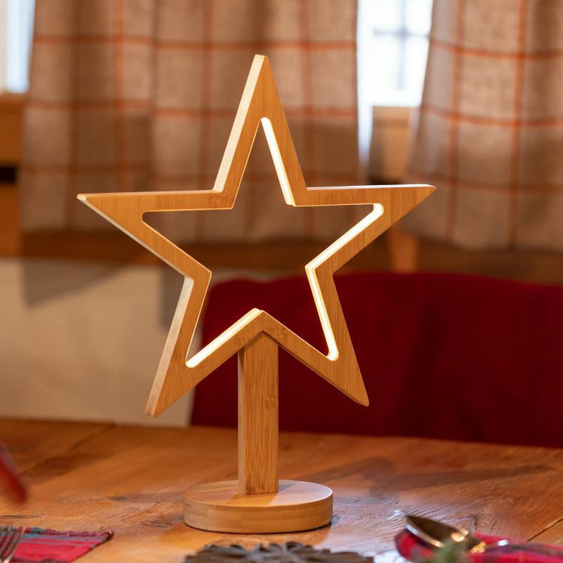 Battery Figure Lights | 37cm Natural Wood Star With Base Battery Powered, Warm White LEDs, Indoor Use – DLW Battery Figure Lights Battery Figure Lights