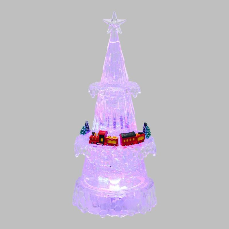 Battery Figure Lights | Acrylic Ice Christmas Tree with Train, Battery-operated, 30 cm height, RGB Color-changing LEDs Battery Figure Lights Battery Figure Lights