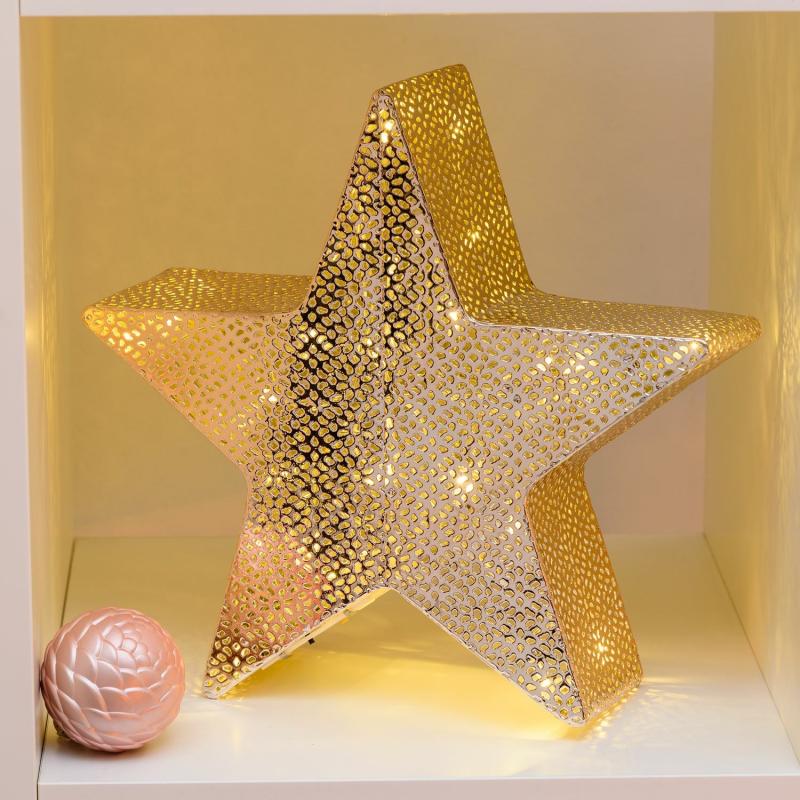 Battery Figure Lights | Ø 30 cm, h 28 cm, 24 Warm White LEDs, Champagne Perforated Metal Star, Battery Operated – VPM Battery Figure Lights Battery Figure Lights