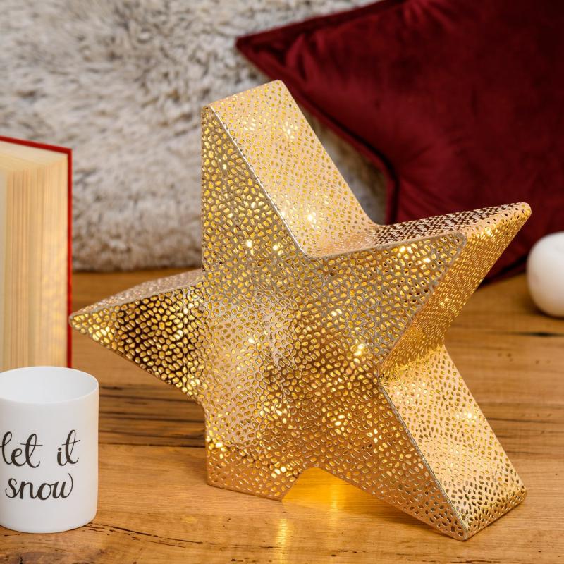 Battery Figure Lights | Ø 33cm, h 28cm, 24 Warm White LEDs, Champagne Metal Inclined Star, Battery Operated – VPM Battery Figure Lights Battery Figure Lights