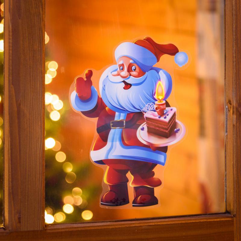 Battery Figure Lights | Christmas window sticker, Santa with cake, 25 cm, warm white LEDs Battery Figure Lights Battery Figure Lights