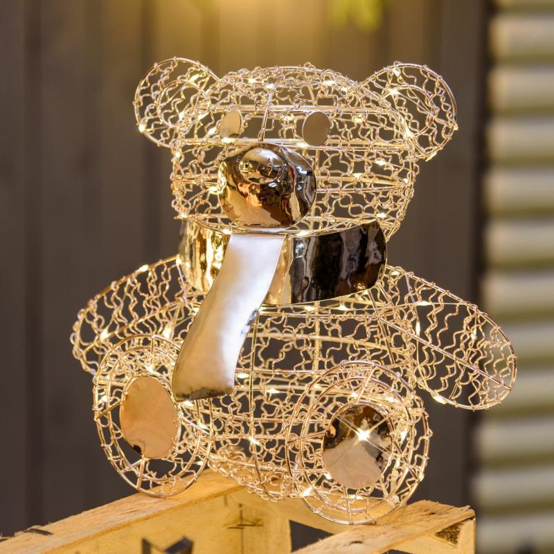 Battery Figure Lights | h. 27 cm, 80 Warm White Microleds Teddy Bear Sitting in Champagne Colored Metal – VPM Battery Figure Lights Battery Figure Lights