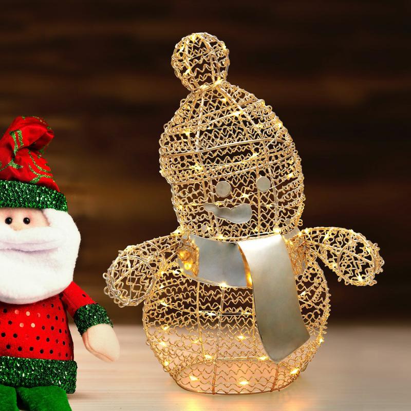 Battery Figure Lights | h. 33 cm, 80 Warm White Microleds Snowman in Champagne Colored Metal – VPM Battery Figure Lights Battery Figure Lights