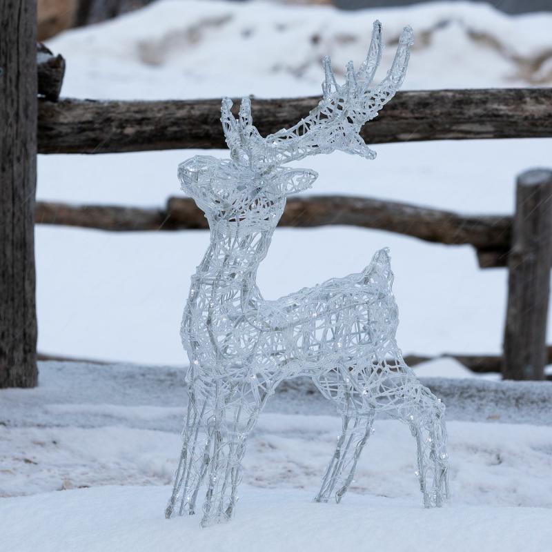 Battery Figure Lights | h 65cm, 80 White LEDs Battery Operated Transparent Acrylic Reindeer Battery Figure Lights Battery Figure Lights