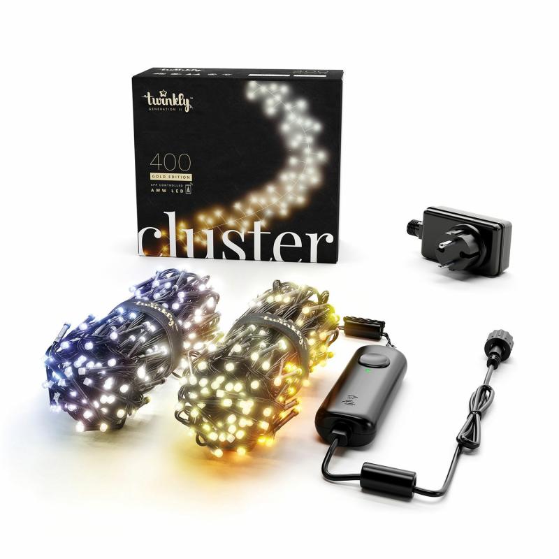 Cluster and Minicluster Lights | 6m 400 LED Amber, Warm White and White Twinkly Festoon Lights, Gold Edition, Black Cable – TWINKLY Cluster & Minicluster Lights Cluster & Minicluster Lights