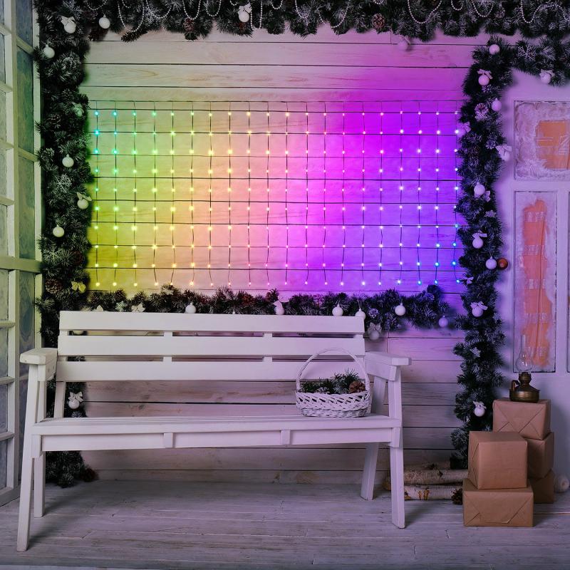 Curtain Lights | 3 x h 1m, Lights Curtain With 300 Drops of High Brightness RGB Multi coloured, Green Cable – LED Light Drops Curtain & Net Lights Curtain Lights