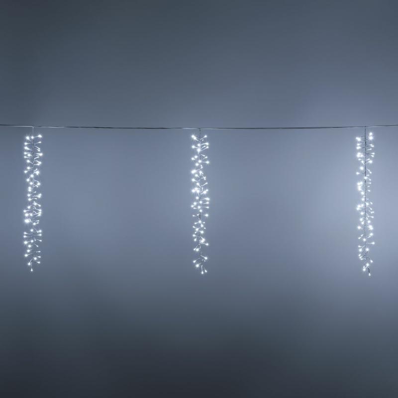 Curtain Lights | 6 x h 0.8m, 480 White MiniLED Ribbon Cluster String Lights, White Cable Curtain & Net Lights Curtain Lights