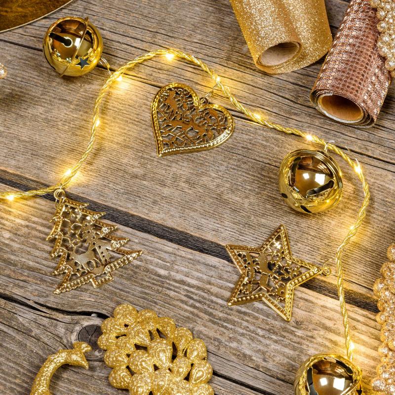 Decorative String Lights | 1.8 m, Gold Colored Metal Decorations Battery String Lights, 36 Warm White MicroLEDs – VPM Decorative String Lights Decorative String Lights