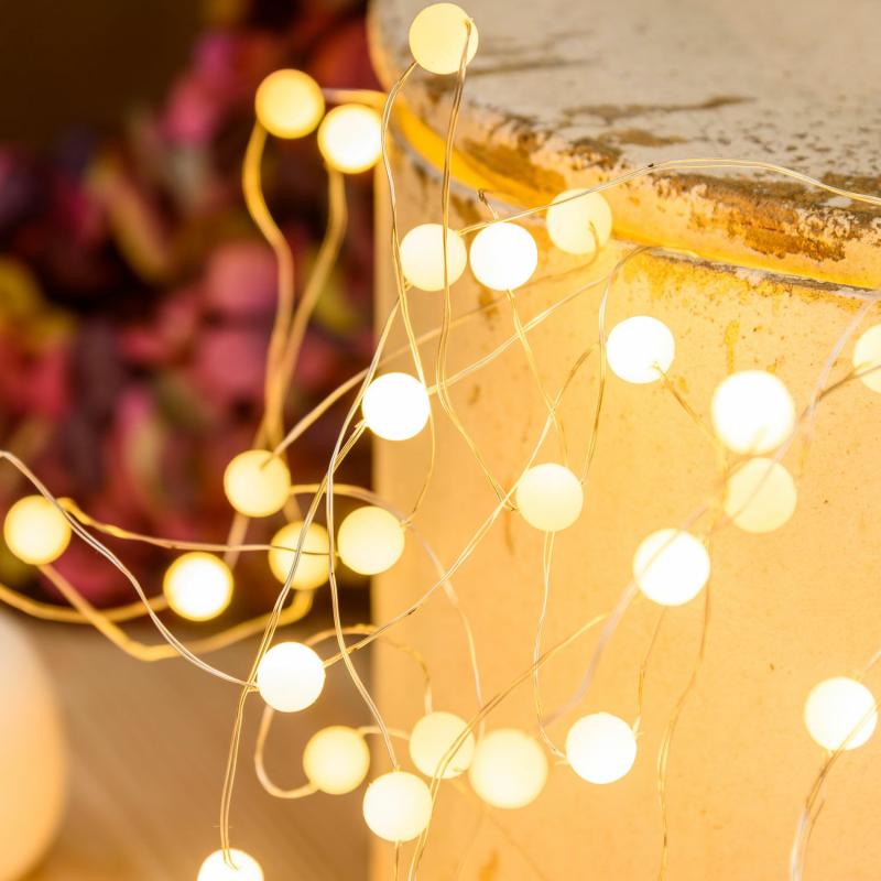 Decorative String Lights | 10m 100 Warm White MicroLEDs, Gummy Ø10mm Mini Spheres String Lights, Silver Metal Wire Decorative String Lights Decorative String Lights