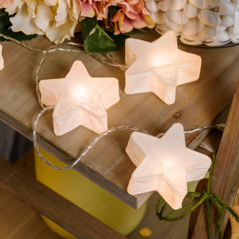 Decorative String Lights | 2 m, 10 White Ø 75mm Paper Stars Battery String Lights, Warm White LEDs Decorative String Lights Decorative String Lights