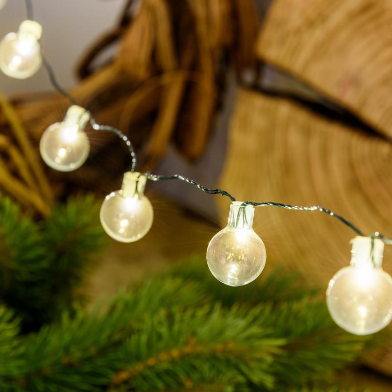 Decorative String Lights | 5.4m 80 Warm White MicroLEDs Ø 18mm Glass Spheres String Lights, Green Metal Cable Decorative String Lights Decorative String Lights