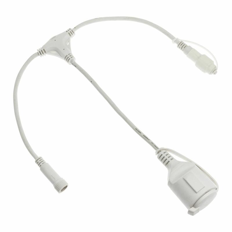 Extension Leads and Multi-Connectors | PML 2 Way Connector with Shuko Plug, 1m White Cable, IP67 – PML series Accessories Extension Leads & Multi-Connectors