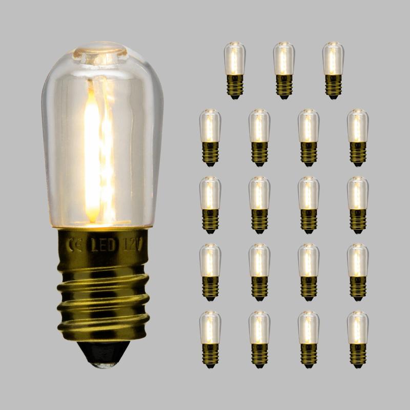 Festoon Bulbs | Set 20 E14 Plastic Blubs for Festoon Lights, Warm White Filament LED, 12V Accessories Festoon Bulbs