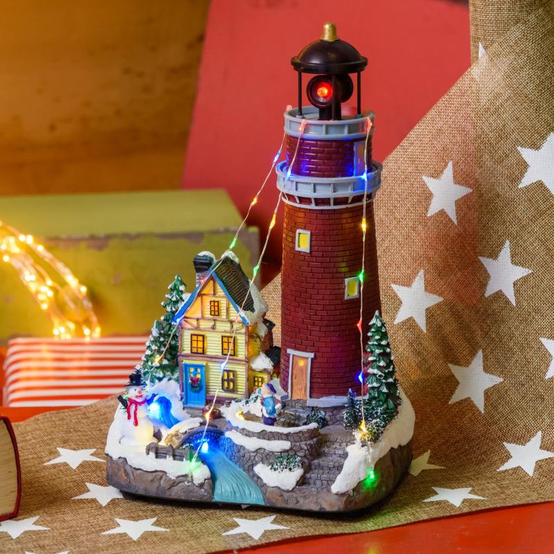 Holiday Villages | Battery operated Christmas Village, Rotating Lighthouse, h 29cm, Christmas Music Figure Lights Holiday Villages