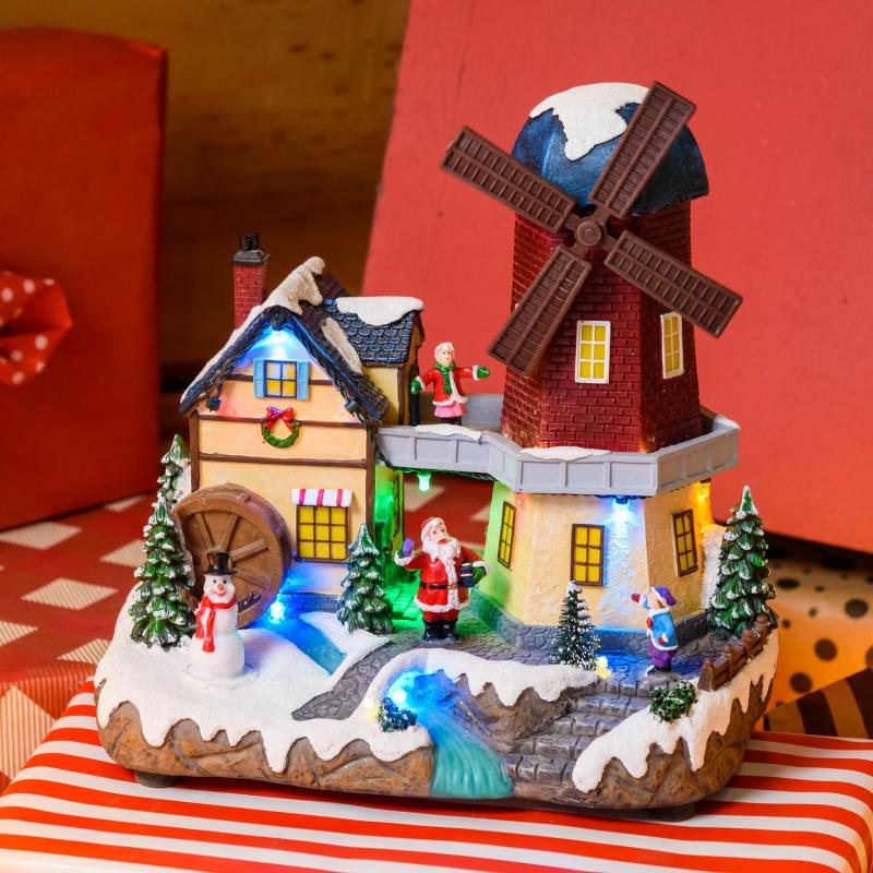 Holiday Villages | Battery operated Christmas Village, Rotating Windmill, h 23cm, Christmas Music Figure Lights Holiday Villages