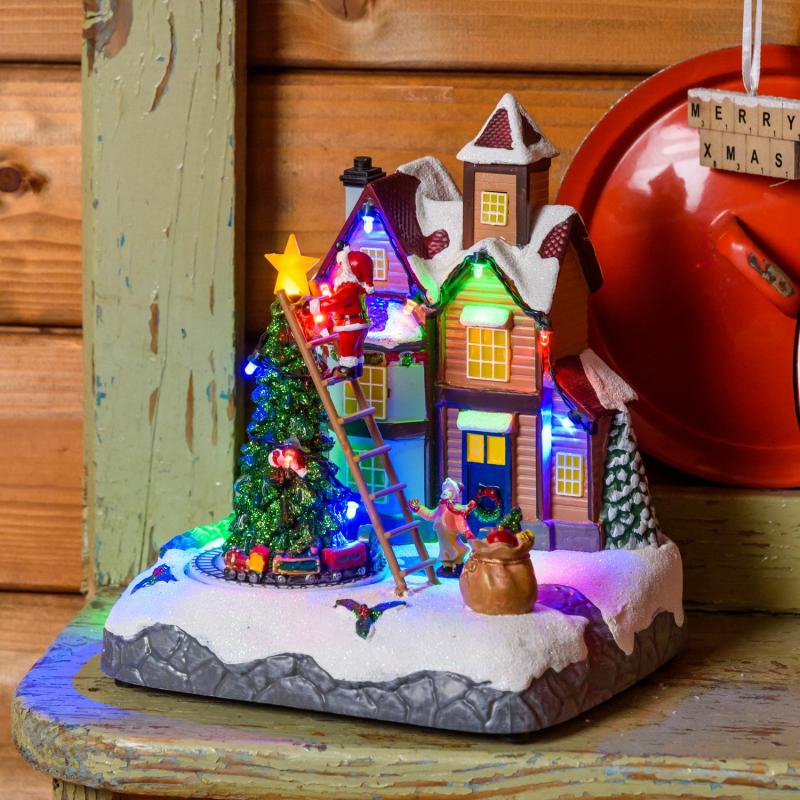 Holiday Villages | Battery operated Christmas Village, Tree, Santa and Train h 21.5 cm, Christmas Music Figure Lights Holiday Villages