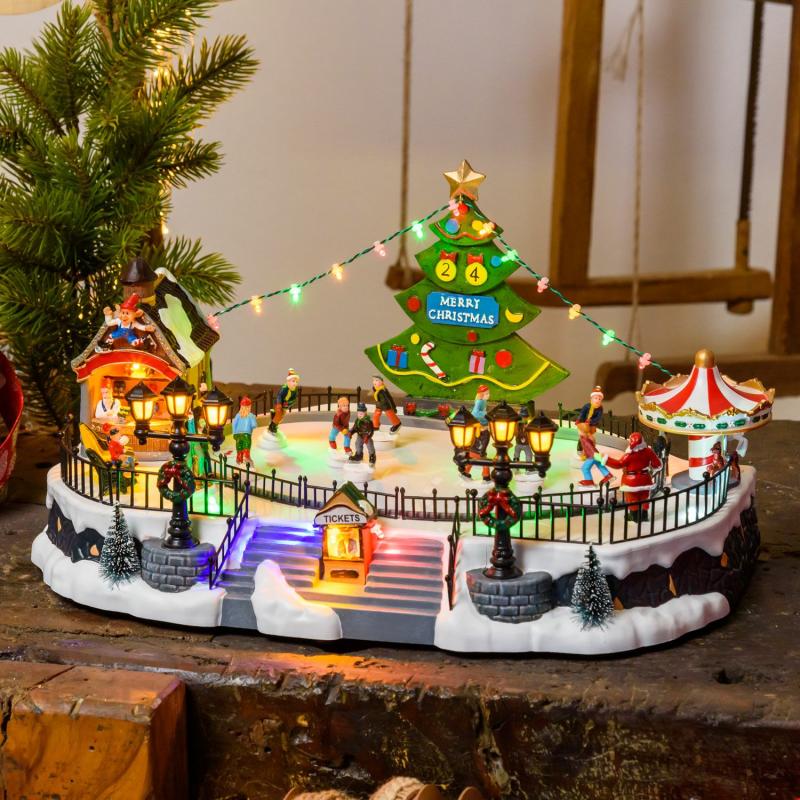 Holiday Villages | Christmas Village, Frozen Amusement Park with Ice Skaters, h 22 cm, with Christmas Music Figure Lights Holiday Villages