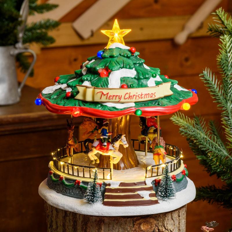 Holiday Villages | Christmas Village, Moving Christmas Carousel, h 26cm, with Christmas Music Figure Lights Holiday Villages