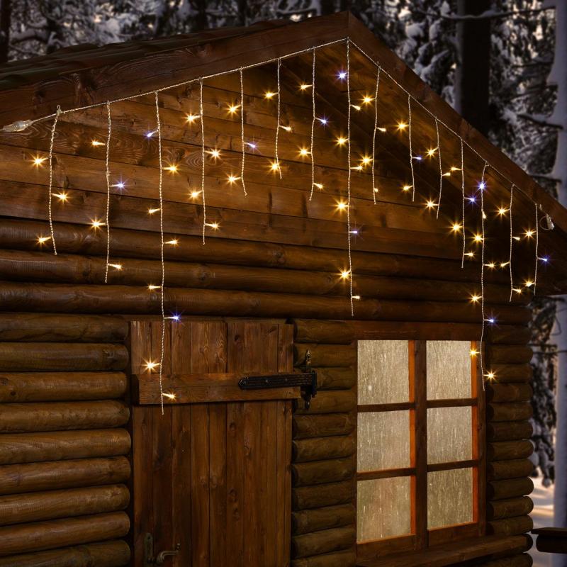 Icicle Lights | 2.7 x h 0.8m, 66 Warm White and White LEDs Icicle, Clear Cable, Extendable Curtain & Net Lights Icicle Lights