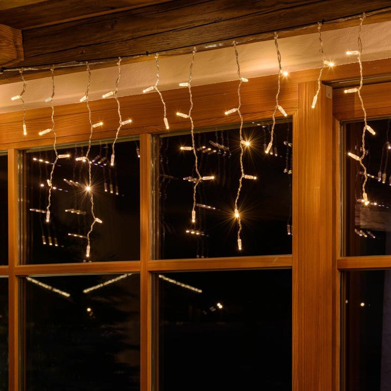 Icicle Lights | 3 x h 0.6m 96 Warm White Maxiled Icicle Lights, Clear Cable, Connectable – PL24V Curtain & Net Lights Icicle Lights