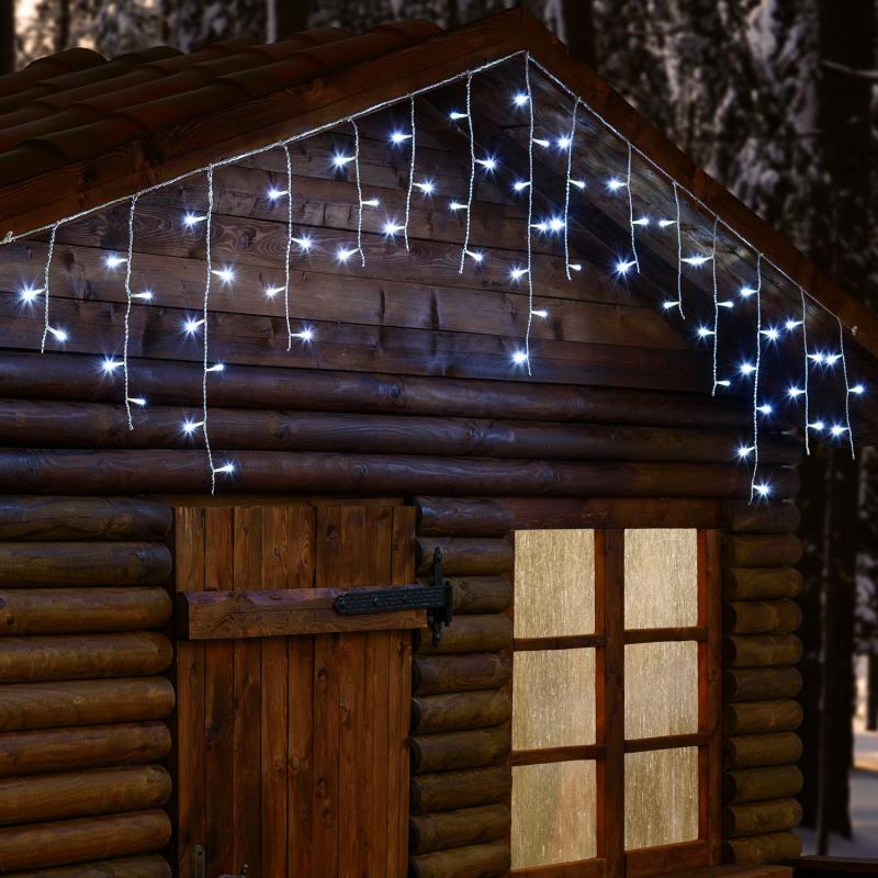 Icicle Lights | 3 x h 0.7m, 60 White LEDs Icicle, Clear Cable Curtain & Net Lights Icicle Lights