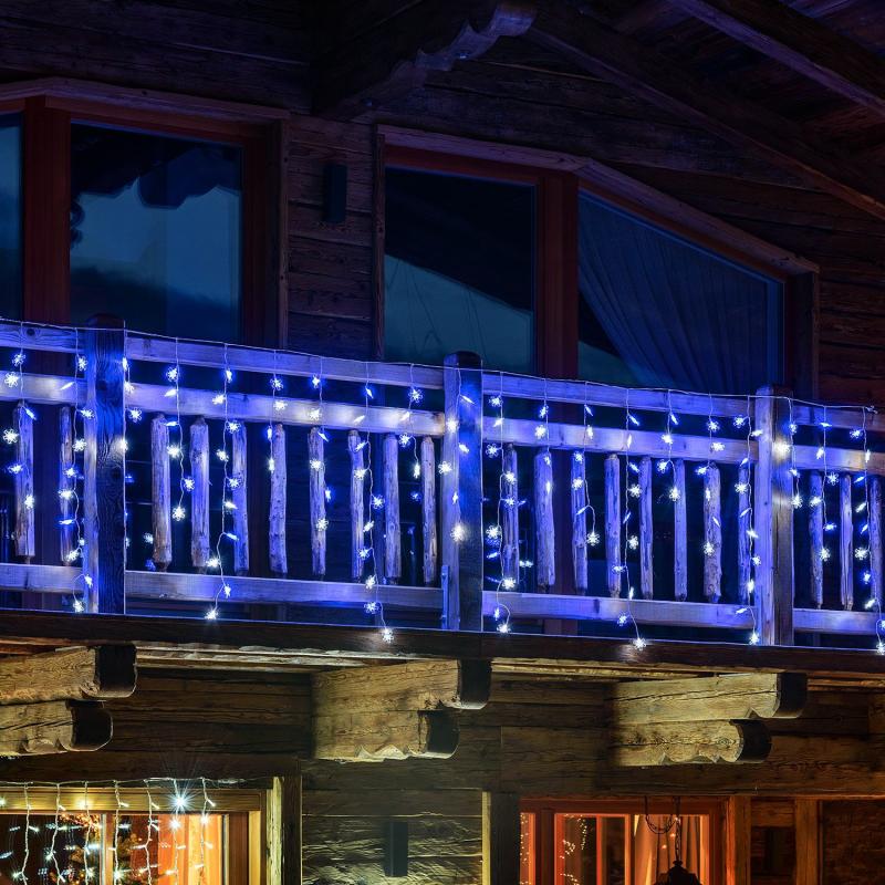 Icicle Lights | 3,75 x h 1m, 136 White and Blu LEDs with Snowflake Icicle, White Cable Curtain & Net Lights Icicle Lights